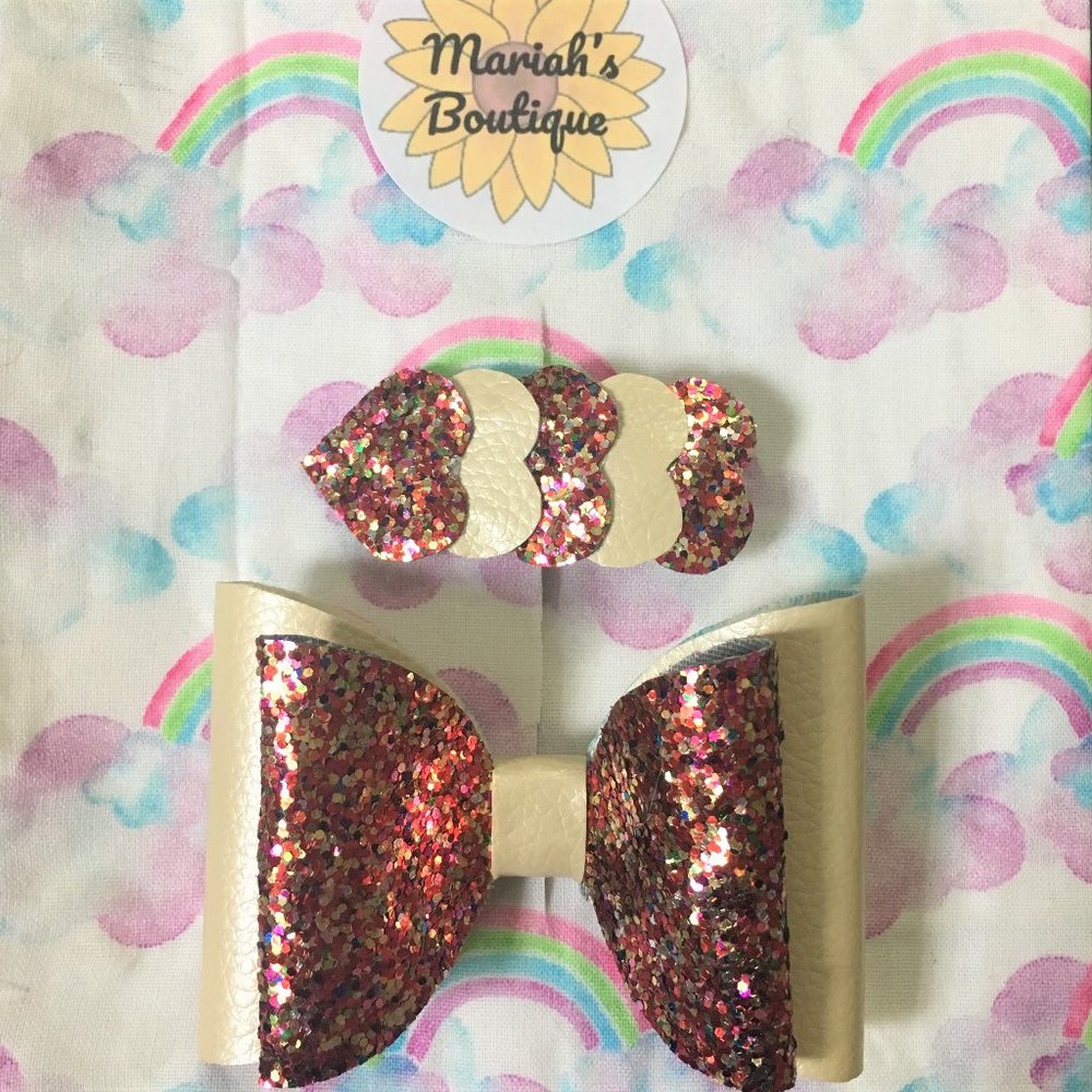 multicolot chunky glitter hair bow and clip set